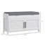 Banc à chaussures, banc d'entrée avec rangement pour chaussures, coussin, compartiments cachés, tablettes réglables et portes à volets, range-chaussures 35,4 po