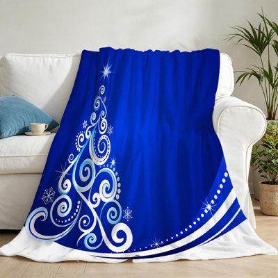Jeté bleu en flanelle de polaire ultra douce, imprimé recto de Noël