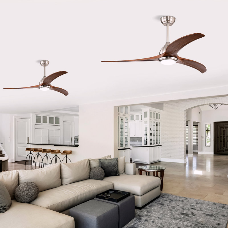 52" Solid Wood Blades Ceiling Fan With Light With Remote Control, Noiseless Reversible Motor, 6 Speed ,3 Color , For Patio Living Room, Bedroom, Indoor