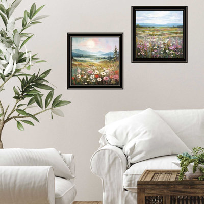 «Pastel Wildflower & Morning Glow», vignette 2 pièces par Heidi Kuntz, reproduction encadrée, cadre noir