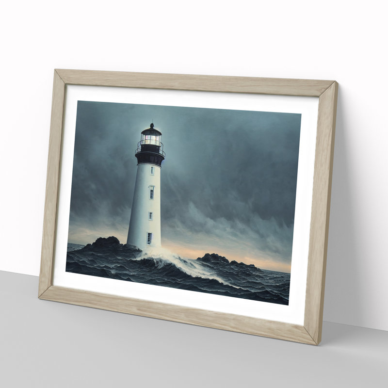 Masterful Lighthouse - Single Picture Frame Print, 46cm H x 64cm W x 2cm D, Oak
