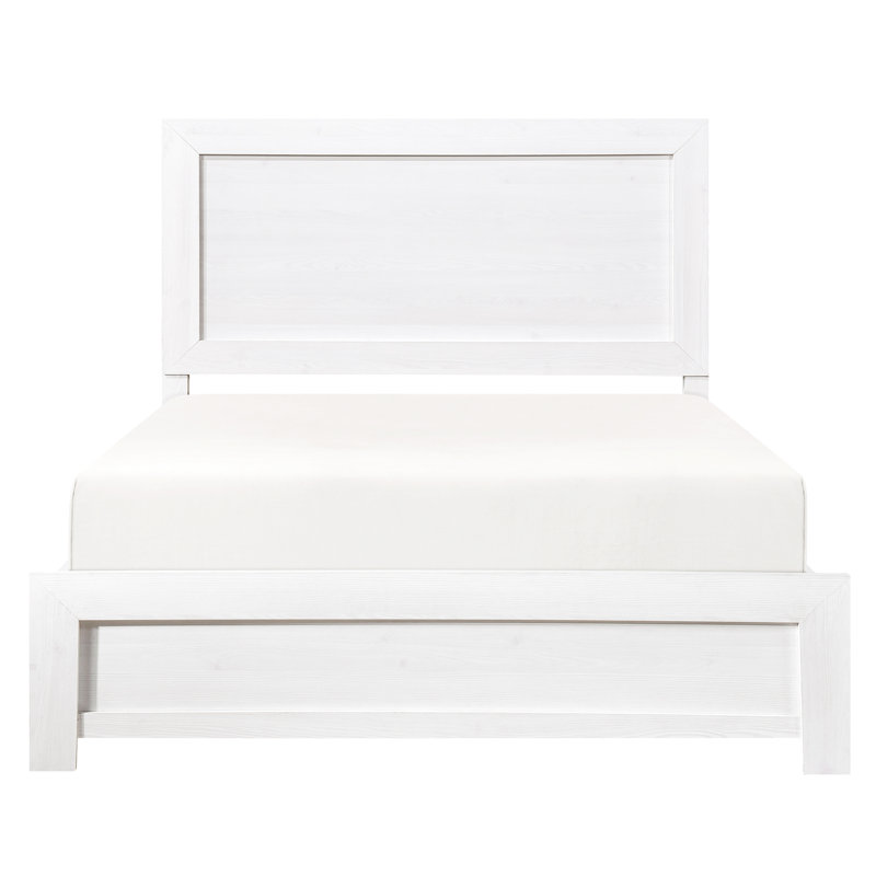 Lit double blanc avec tête de lit, rails et lit à panneaux, meubles de couleur blanche, Lit double, Blanc