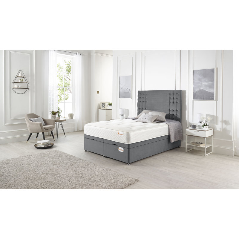 Luxara Solid Wood End Opening Ottoman Bed Frame Plush Velvet, Charcoal, Double (4'6)