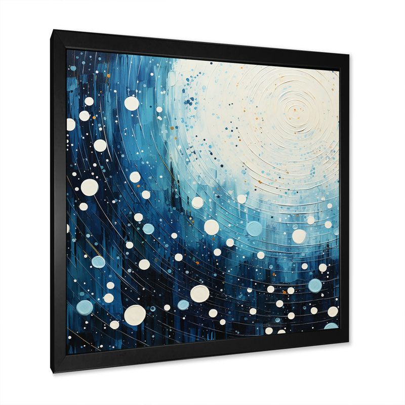 Bleu sarcelle blanc Mid Century Minimalist Rain I - impression, Cadre photo noir, H 30 po x l 30 po x P 1 po