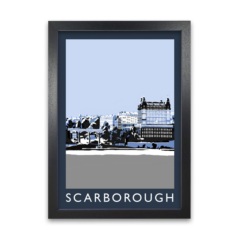 'Scarborough in Snow' Graphic Art Print, 42cm H x 29.7cm W x 3cm D, Black Framed