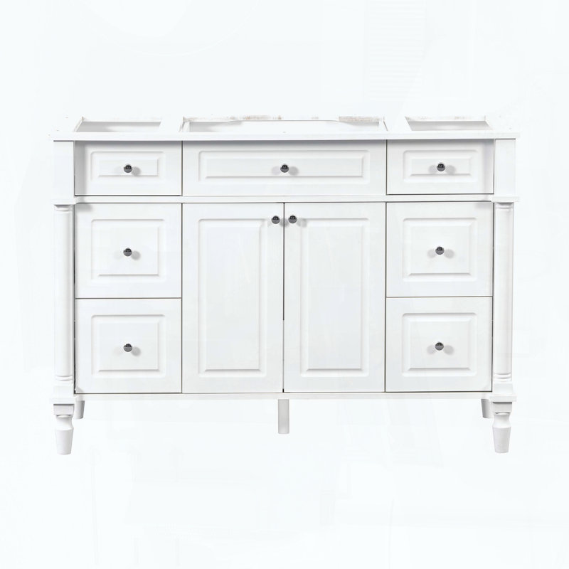 Meuble-lavabo autoportant de style vintage de 47,2 po avec 6 tiroirs et 2 portes seulement, 91,27 lb blanc