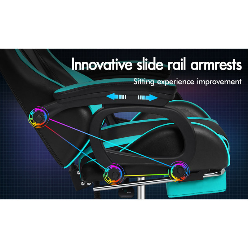 Gaming Chair with Headrest, Cyan/Black