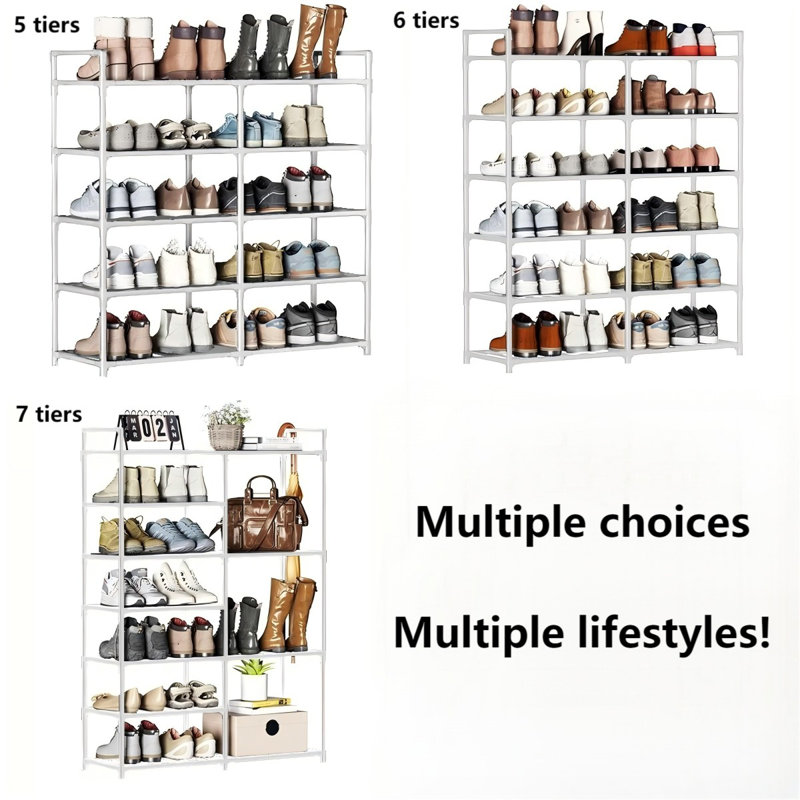 Bamboo White Multi-Tier Free Standing Stackable Shoe Rack for Entryway