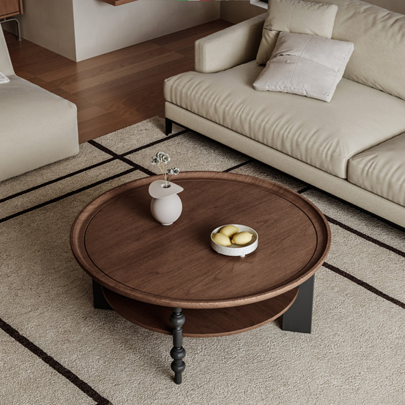 Table à thé ronde en bois de style moyen-antique, H 16,5 po x L 31,5 po x l 31,5 po