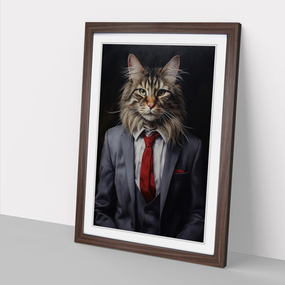Cat In A Suit No.8 - Single Picture Frame Print on Wood