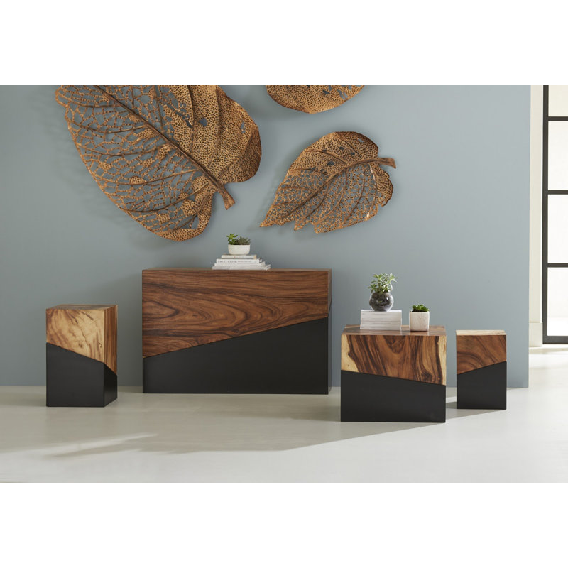 Modern Black and Brown Acacia Wood Square End Table