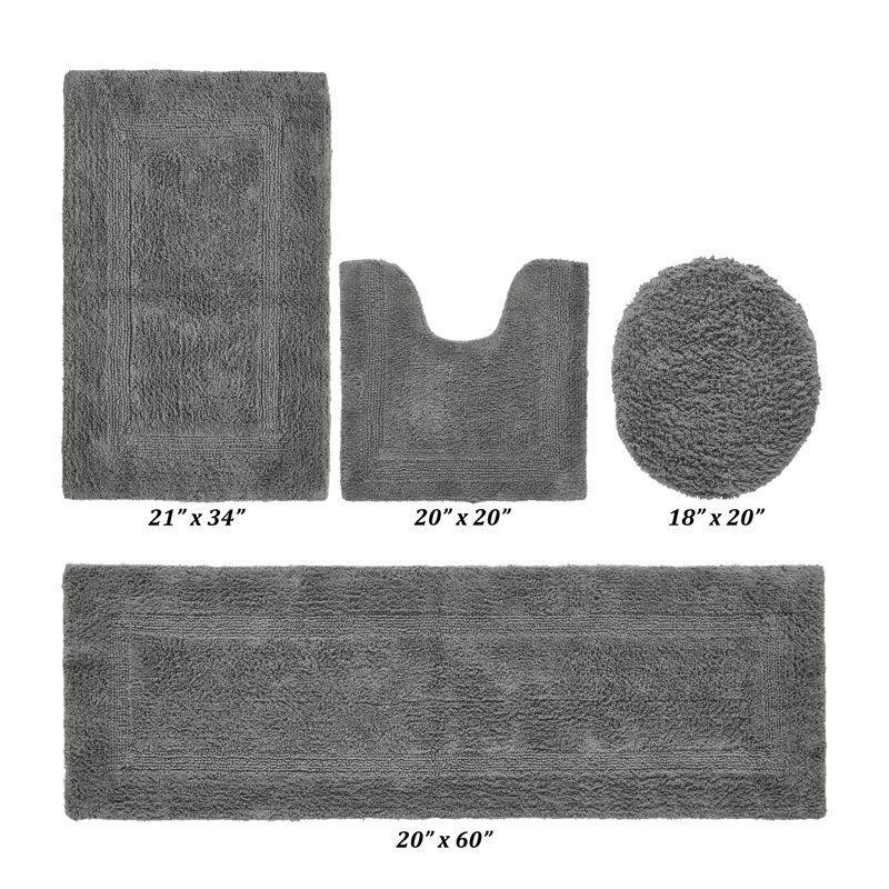 Lux  Premium 100% Cotton 4 Piece Bath Rug Sets, Machine Washable, Super Absorbent & Tufted Weave Reversible Bath Mat for Bathroom, Shower, and Tub, Oeko-Tex Certified Bathroom Rugs
