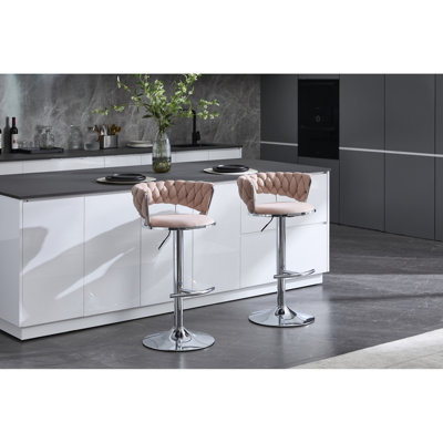 Of 2 Pink Bar Stools, Base, 360° Rotation, Height Adjustable, Velvet Seat, Foam Cushion, Metal Structure, Easy Assembly Stools (2pcs), Adjustable In Height, - Seat Cover, Filled Supports Up To 300