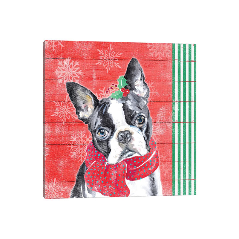 "Holiday Puppy II" par Patricia Pinto, reproduction d’art, H 12 po x l 12 po x P 0,75 po, Toile tendue, Pas de tapis
