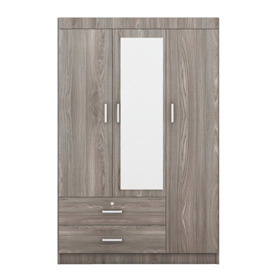 Armoire à miroir 3 portes avec tablettes, gris