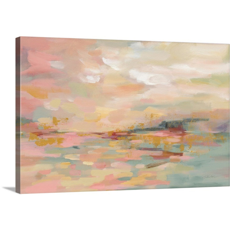 " Pink Waves " Painting Print, Wrapped Canvas, 24" H x 36" W, No Frame