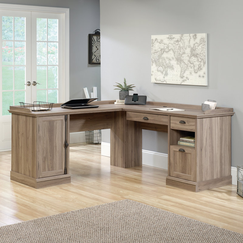 Evanjames L-Shape Executive Desk, Salt Oak