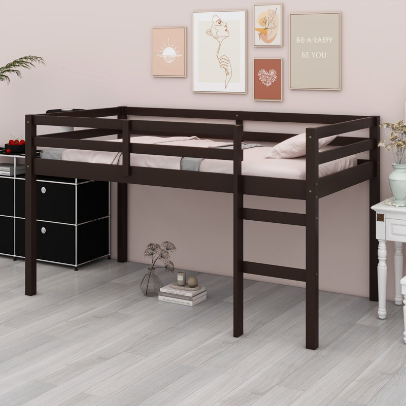 Lit mezzanine en bois avec échelle, Espresso