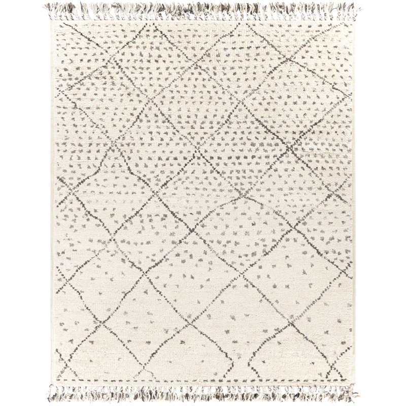 Tapis touffeté à la main à motif géométrique ivoire Morocco, Rectangle 2 pi x 3 pi