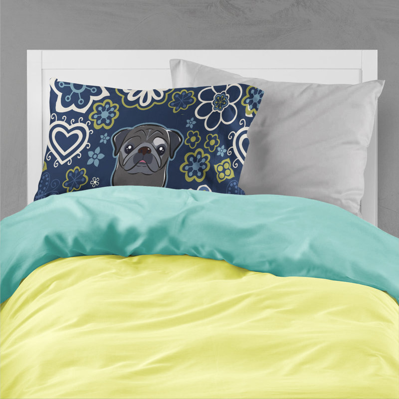 Taie d’oreiller floral, Pug noir