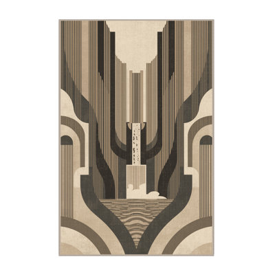 Soft Plush Defino Art Deco Arc Area Rug in Beige – Beige Binding