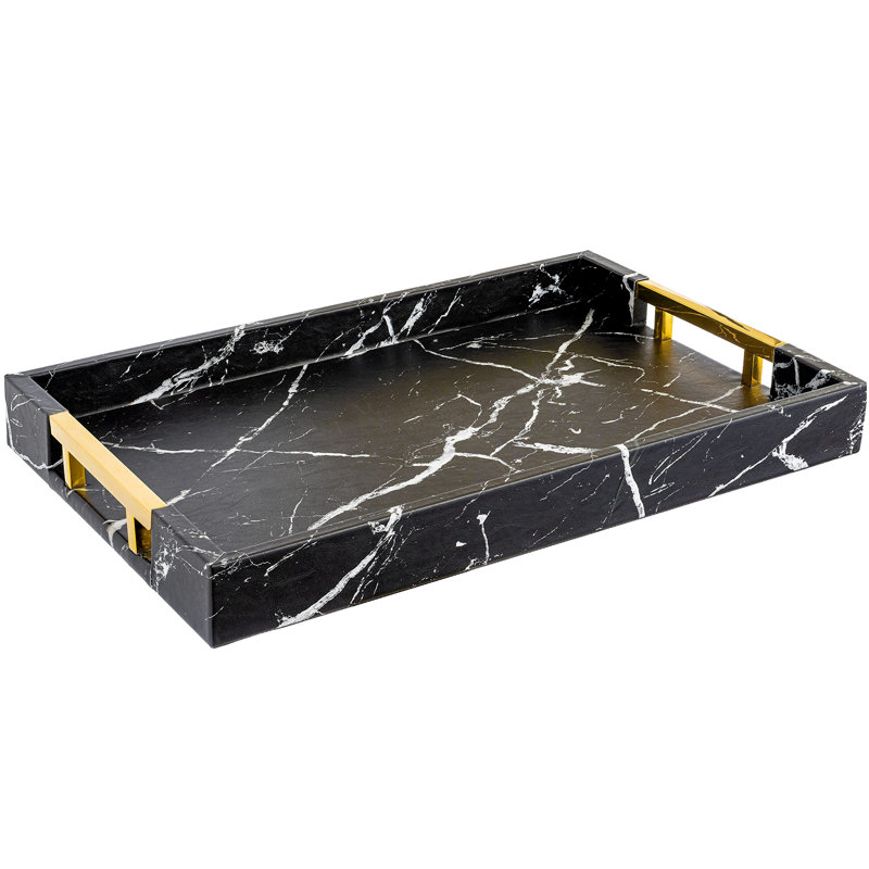 Mayalee Tray, Black Marble/Gold