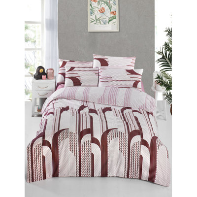 100% Cotton Ranforce Quilt Cover Set, Claret Red & White | Includes Duvet Cover & 20 x 31 Pillowcase | Machine Washable at 104°F, 145 Thread Count, Button Closure for Duvet, Envelope Closure for Pillowcase