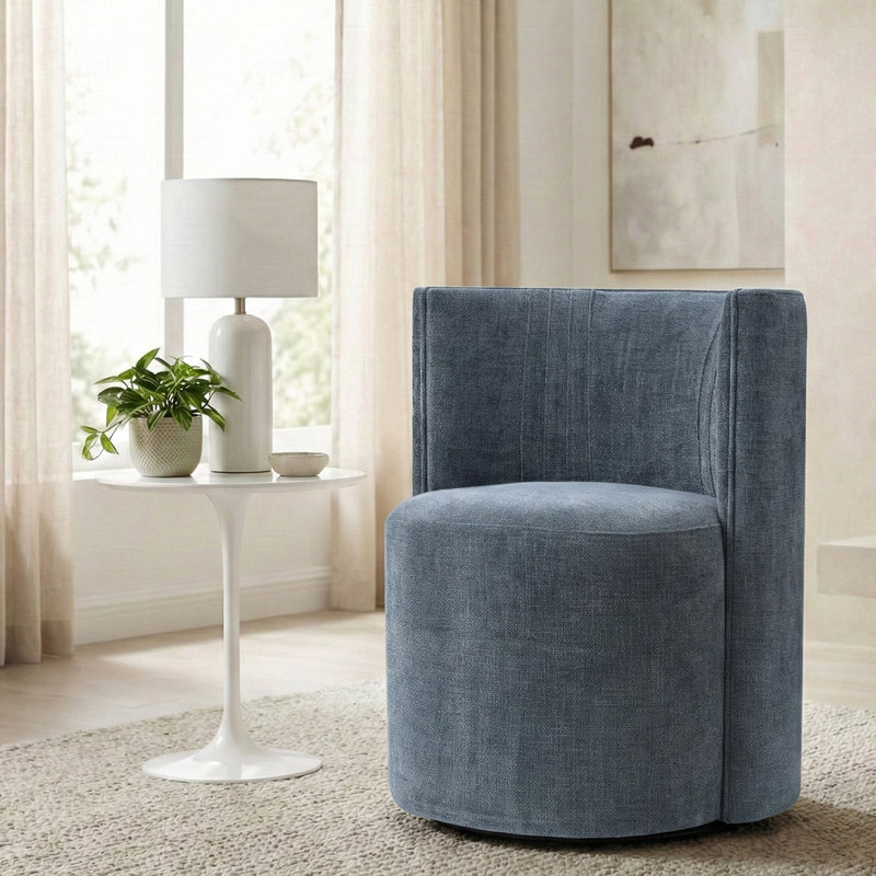 Fauteuil d'appoint moderne en tonneau avec roulettes, Bleu