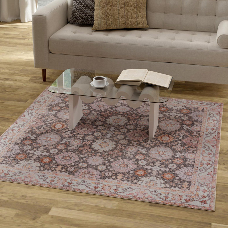 Michella Performance Chenille Floral Indoor Rug, Square 7'10" x 7'10"