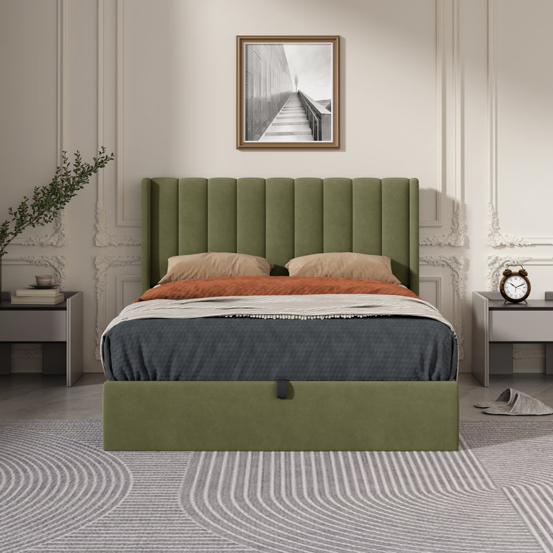 Daizia Lift Up Storage Platform Bed with Wingback Headboard, Full, Pistachio