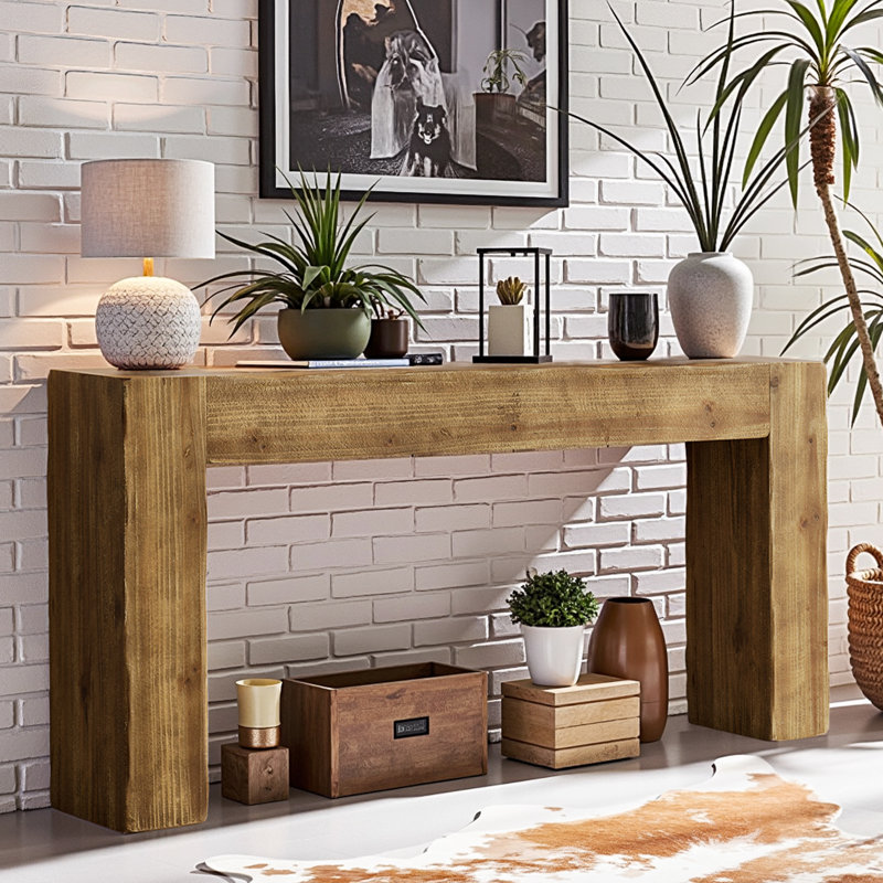 Console en bois massif de 63 pouces, table d'entrée de ferme, table d'appoint, 62.99'' L X 11.81'' W X 30.7'' H, Brun