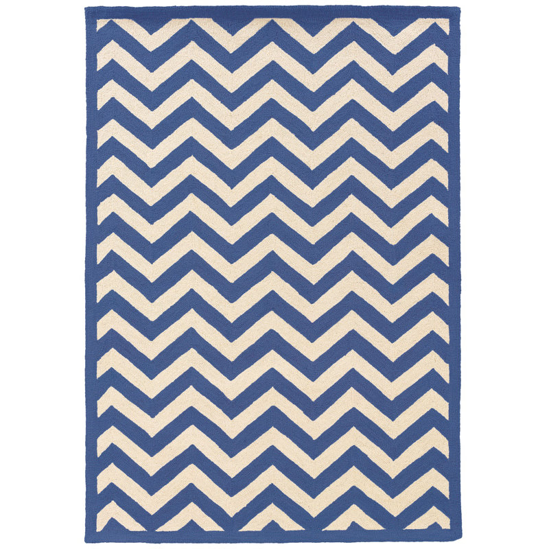 Hand Hooked Wool Chevron Indoor Rug, Rectangle 8' x 10'