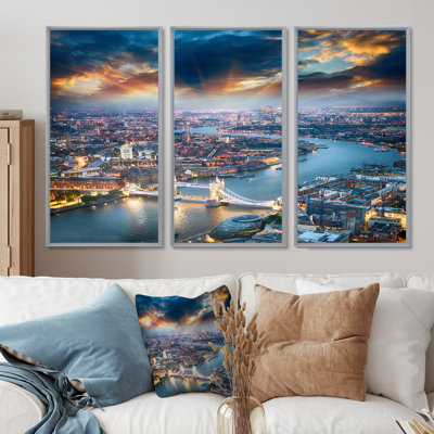 " Aerial View Of London At Dusk " 3 - Pieces