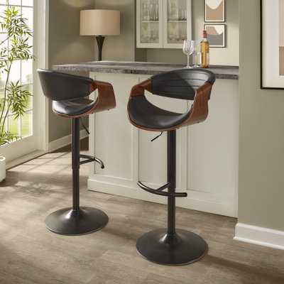 Arabelle Adjustable Faux Leather Bar Stool with Rounded T Footrest (Set of 2)