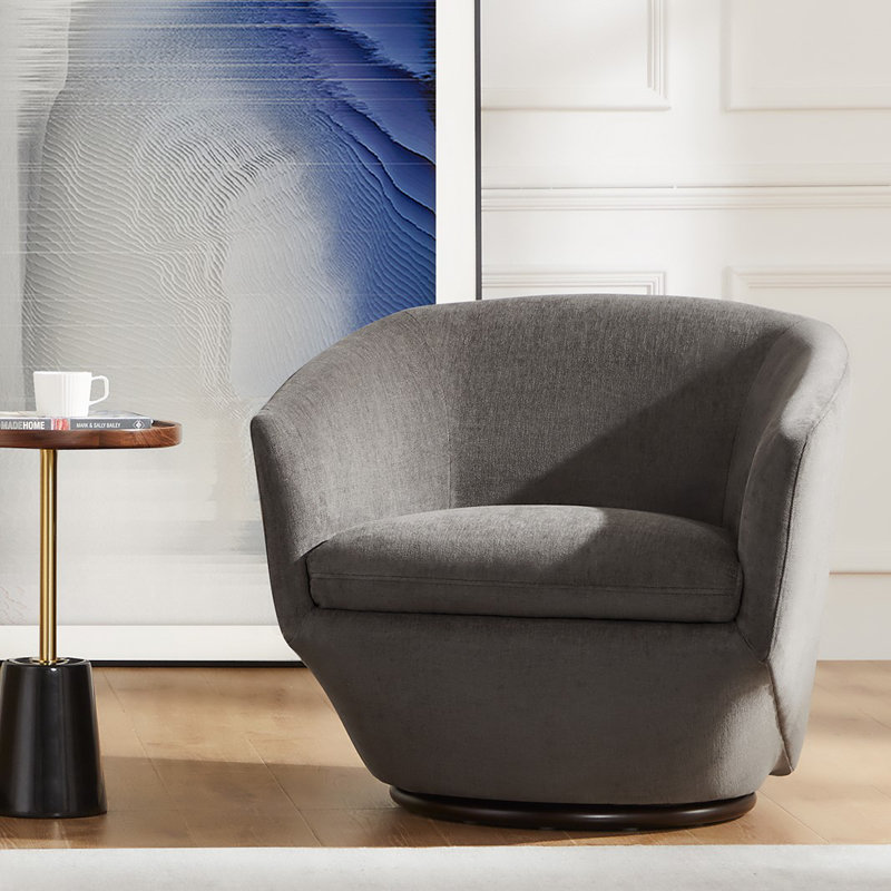 Elexi Upholstered Swivel Barrel Chair, Dark Grey