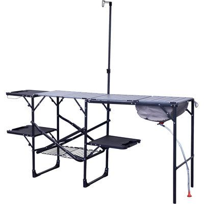Master Cook Station | Portable Folding Kitchen Table With Soft Shell Sink, Heat Resistant Tabletop & Telescoping Lantern Pole For Camping