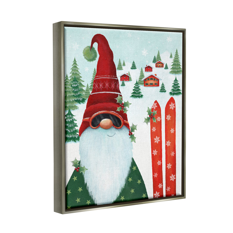 Ba-809-Floater Gnome Skiing Winter Slopes, reproduction d'art sur toile, Cadre flottant gris lustré