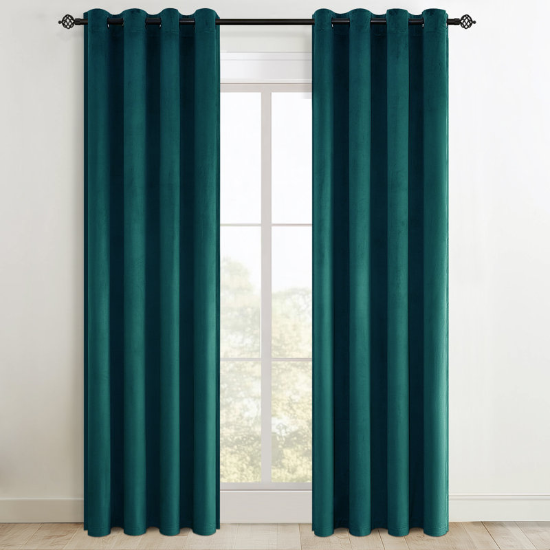 Paire de rideaux occultant avec œillets Ike, L 52 po x L 84 po, Bleu sarcelle / vert