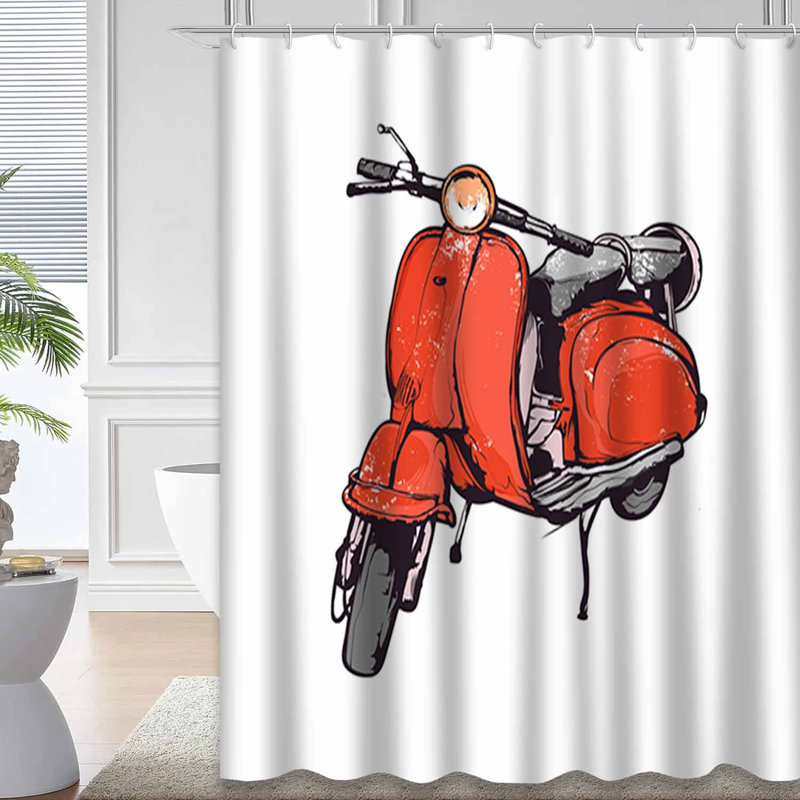 Rideau de douche imperméable rétro avec crochets et scooter Vespa, L 72 po x l 78 po