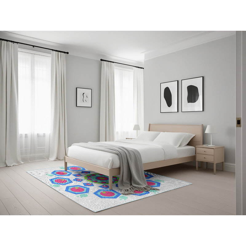 Laine tissée à la main et polyester bleu/rose/gris Tapis décoratif, Rectangle 5 pi x 7 pi