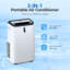 Climatiseur portatif 14 000 BTU Electactic - refroidissement 3-en-1, déshumidificateur et ventilateur, minuterie 24 heures, mode veille, télécommande, certification ETL et évaporation automatique