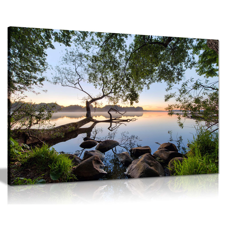 Sunset On A Serene Lake View - Wrapped Canvas Art Prints, 31cm H x 46cm W