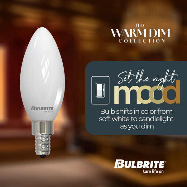 5 Watt LED B11 Light Bulbs, Warm Dimming 3000K (Soft White)