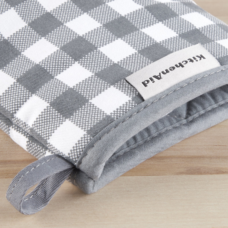 KitchenAid Gingham 2-Piece Oven Mitt, 5.5""W x 8""L, Onyx Black