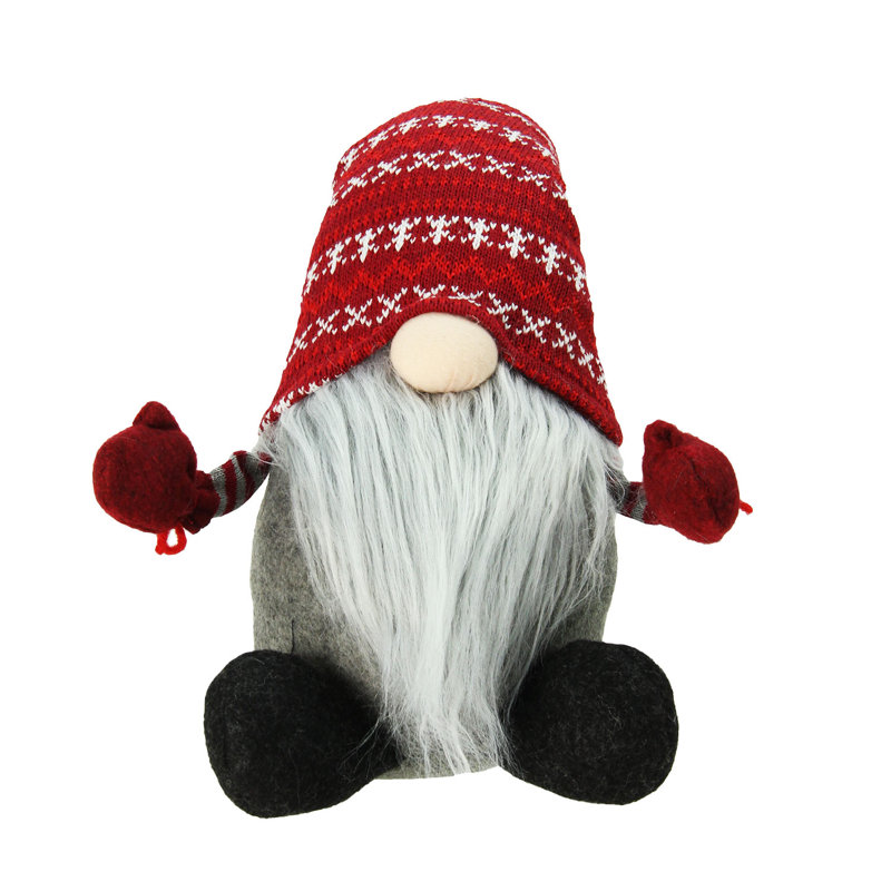 Figurine de Noël gnome nordique 22 po rouge et gris