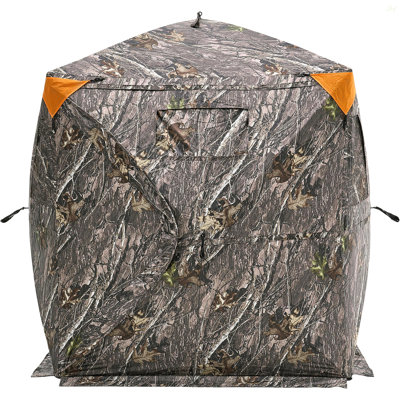 Hunting Blind, 270° See Through Ground Blind, 1-2 Person Pop Up Deer Blind For Hunting With Carrying Bag, Portable Resilient Hunting Tent, 3 Horizontal Windows For Turkey And Deer Hunting