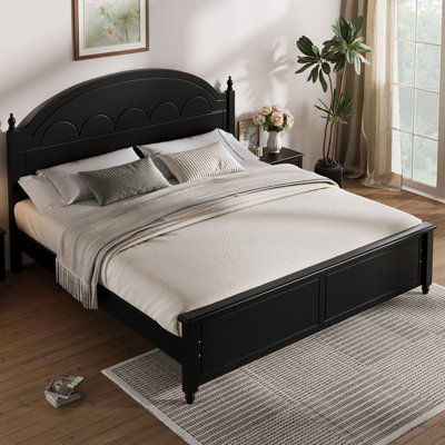 Wooden Bed Frame with Arched Headboard and Classic Design