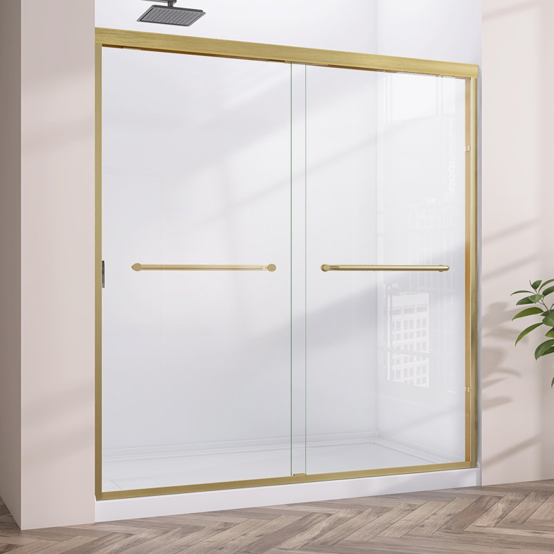 66"X72" Shower Door Semi Frameless Double sliding With Brushed Gold Hardware & 1/4inch Tempered Glass Shower Enclosure For Modern Bathroom