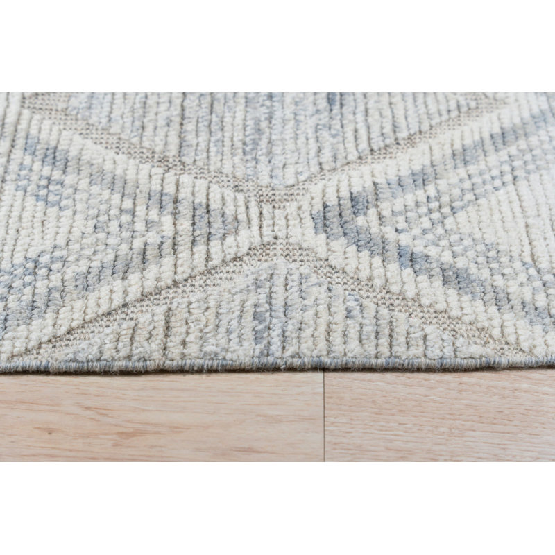 6x9 Ivory Hand-Knotted Wool Diamond Cascade Geometric Modern Contemporary Carpet Rug
