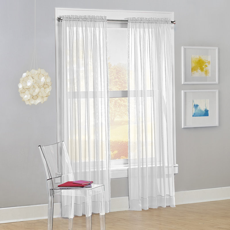 Wayfair Basics® Natisha Sheer Rod Pocket Curtain Panel, 59" W x 63" L, White